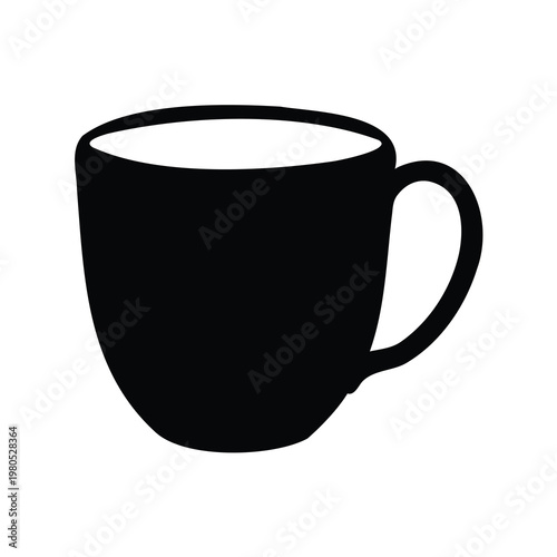 Elegant black and white coffee mug illustration with simplistic design elements