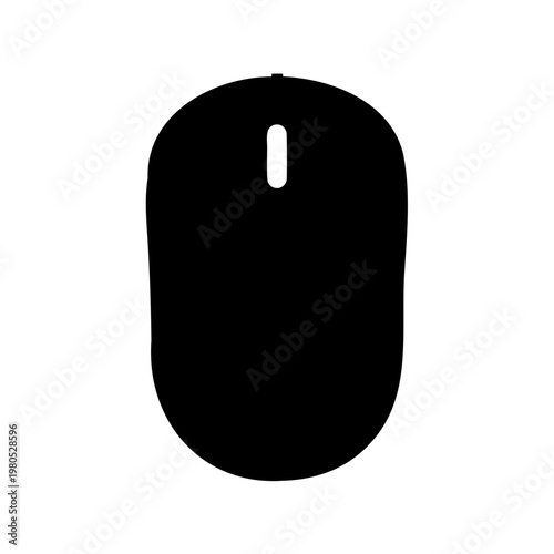 Simple black silhouette of a computer mouse on a white background