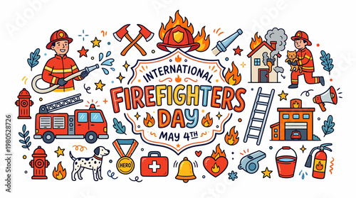 International Firefighters Day Illustration - Firefighter Heroes