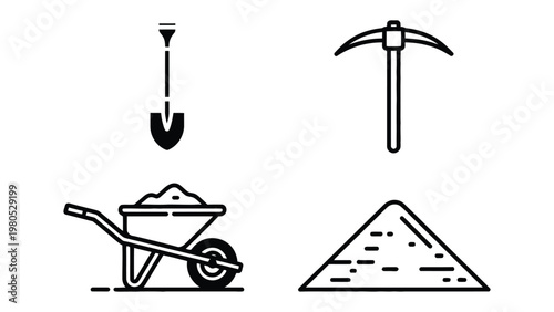 Construction Essentials: An eye-level illustration featuring the fundamental tools and materials integral to construction and building, a testament to the essential aspects of constructing structures.