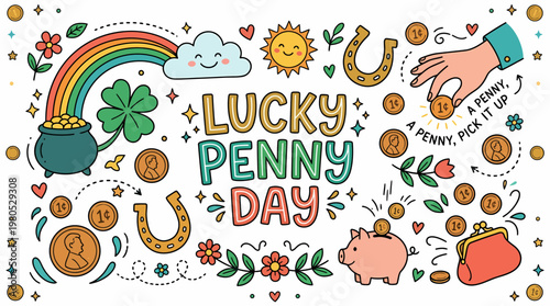 Lucky Penny Day Celebration - Rainbow, Pot of Gold, Piggy Bank