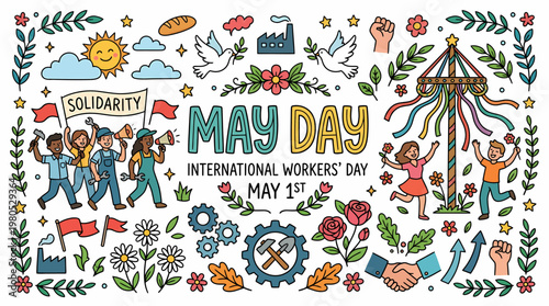 May Day International Workers Day Celebration Cartoon