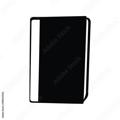 Solid black book with white edges standing on a white background