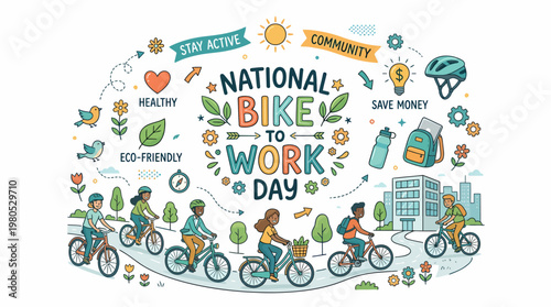 National Bike to Work Day Illustration - Healthy Lifestyle