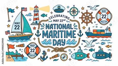 National Maritime Day May 22nd Celebration Doodle Art