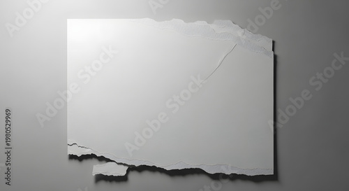Torn Paper: A piece of torn paper lies on a gray surface, perfect for adding a touch of texture to your design and ideal for showcasing your message.