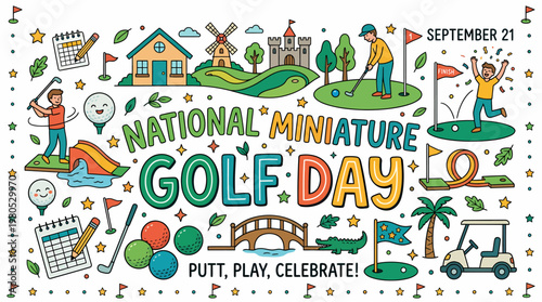 National Miniature Golf Day Celebration - Fun Cartoon Illustration