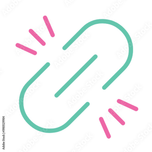 Broken chain link line art icon in bright neon color