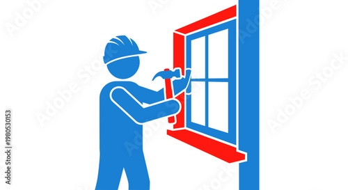 Man installing a window frame.