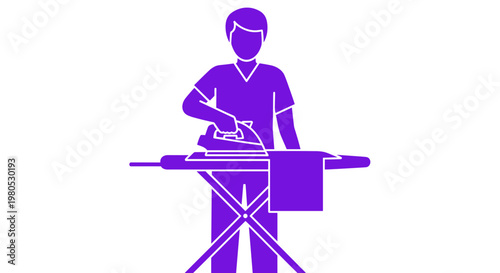 Man ironing on ironing board.