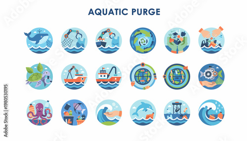 Ocean Pollution and Conservation Icons