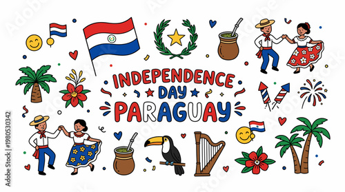 Paraguay Independence Day Celebration Doodle Art
