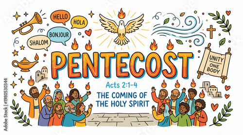 Pentecost Holy Spirit Dove, Flames, Greetings, Worship