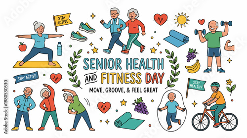 Senior Health and Fitness Day - Active Elderly People Exercising