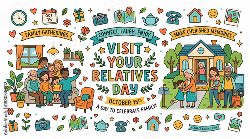 Visit Your Relatives Day October 15th - Family Gathering Illustration
