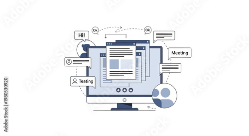 Online communication and collaboration on computer screen, digital messages