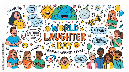 World Laughter Day Celebration: Diverse People Laughing Joyfully