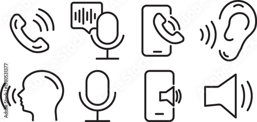 Voice icon set, professional vector illustration of microphone and sound wave symbols for web and mobile apps. microphone and audio symbols, high-quality vector icons for recording, podcasting, and vo