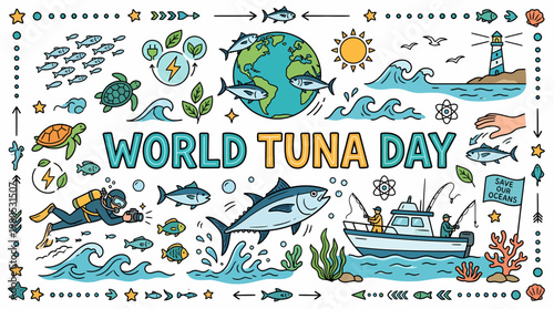World Tuna Day illustration - Ocean life, fishing, conservation
