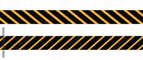 Caution tape. Horizontal seamless borders. Black and yellow line striped. Vector illustration. . Hazardous warning tape sets must be careful for construction and crime.

