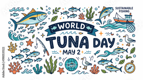 World Tuna Day May 2nd Illustration - Sustainable Fishing Concept
