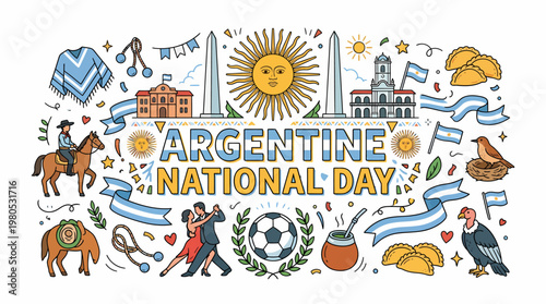 Argentine National Day Celebration Illustration with Icons