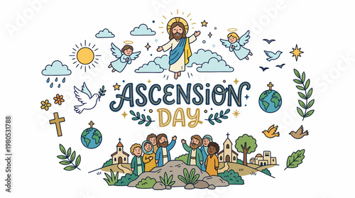 Ascension Day Illustration: Jesus Ascends to Heaven with Angels