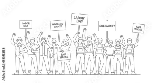 Diverse Workers Protesting on Labor Day for Fair Wages and Rights Illustration Vector Design Element