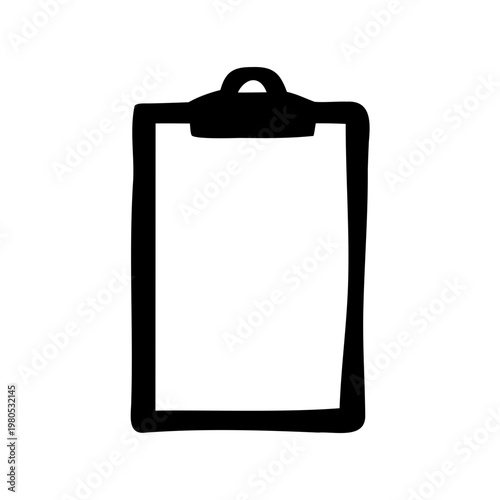 A simple black and white hand drawn illustration of a clipboard