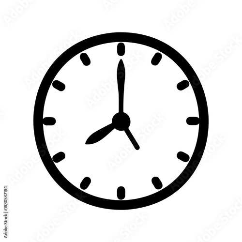 Simple black and white clock illustration showcasing eight o'clock time