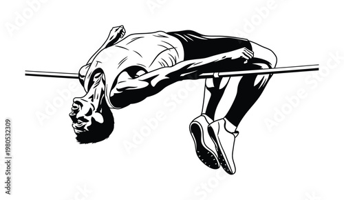 Vector of a high jumper in mid-air clearing a horizontal bar in a track and field event