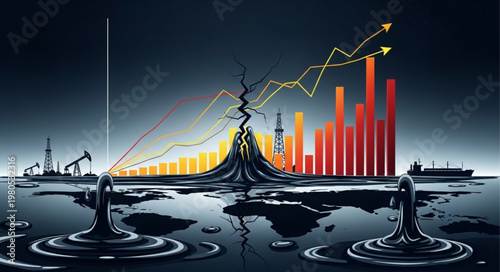 Oil industry crisis and financial market crash illustration.