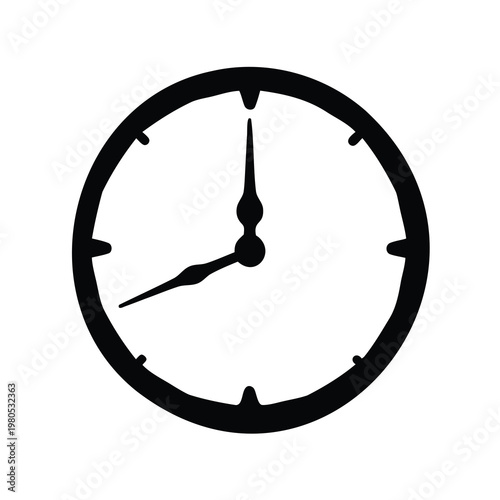 Black and white clock illustration with hour and minute hands pointing right
