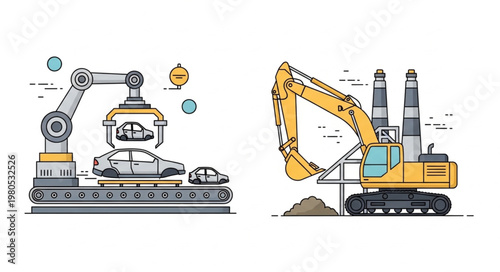 Industrial manufacturing and construction equipment illustration.
