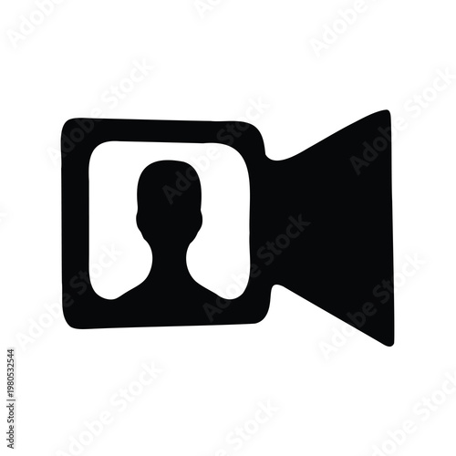 Simplified icon of video camera with a person inside the viewfinder