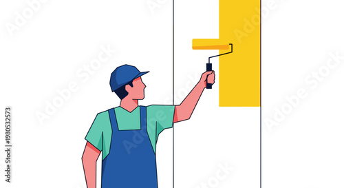 Man painting a wall yellow.