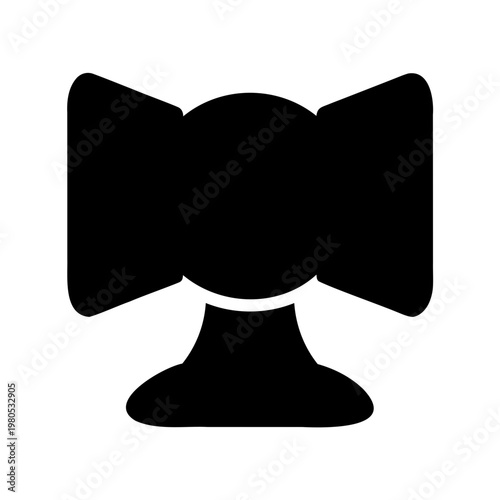 Abstract representation of bow tie in bold black silhouette with base