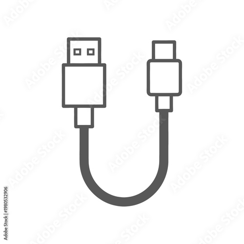 Clean line art illustration of a versatile data transfer cable, depicting essential electronic connectivity for charging and synchronizing various digital devices with universal compatibility