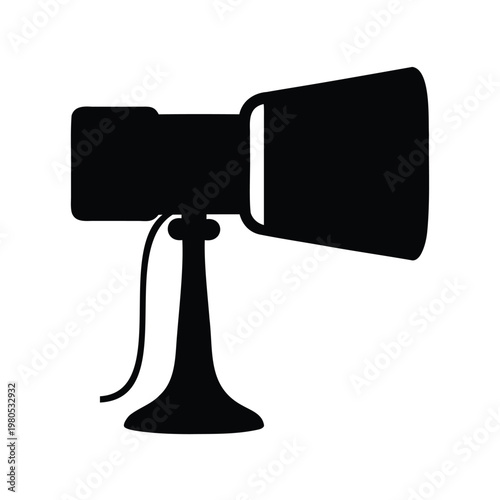 Silhouette of vintage studio light with stand and cable, vector illustration