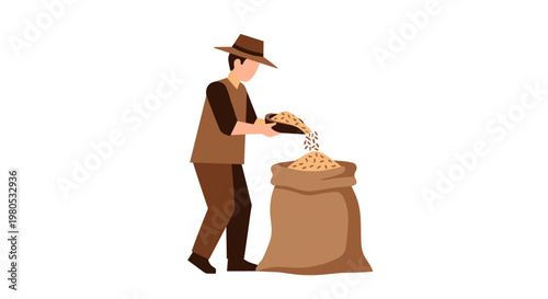 Man pouring grain from scoop.