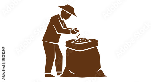 Man pouring from large sack.