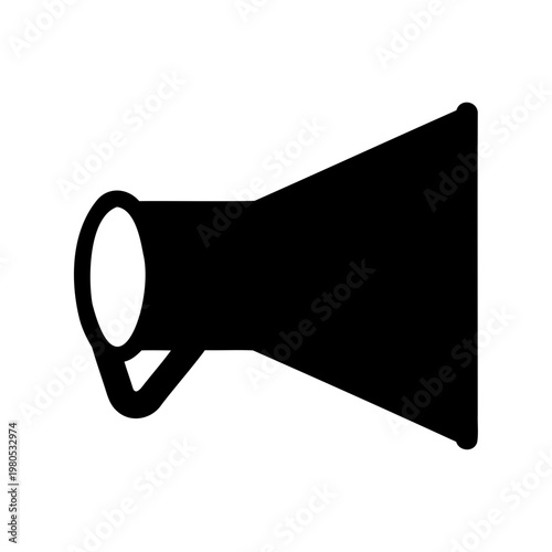 Black silhouette of a megaphone, on a white background, to project sound