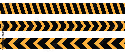 Warning tapes with yellow and black stripes. Crime scene or danger zone.  Police crossed ribbon. Seamless caution.  Barricade construction tape. EPS10.