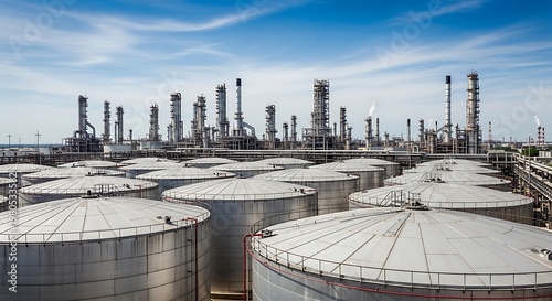 A large industrial complex with many storage tanks