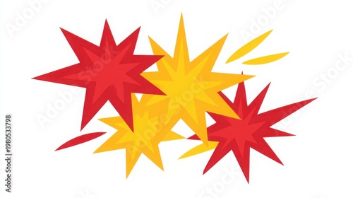 Vibrant Red and Yellow Stylized Bursting Firecracker Elements for Festive Celebrations