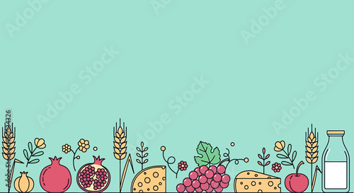 An inviting array of natural ingredients and fresh produce artfully illustrated in a delightful culinary border design