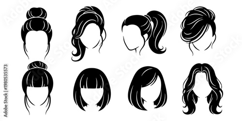 Various hairstyles of women with different hair lengths and styles are shown.