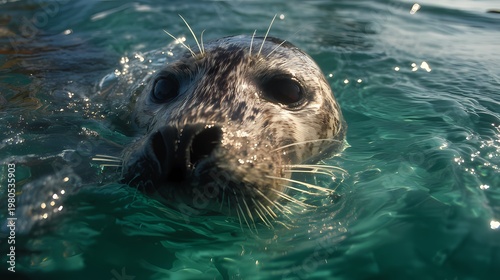 Seal Portrait in Blue Sea with Soft Background Blur