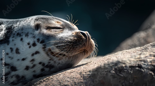 Peaceful Seal Sleeping on Sunlit Rock Close View