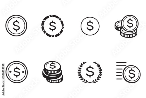 Digital currency and money coin icons for financial transactions online banking cryptocurrency investment e-commerce wealth management and global economy,
